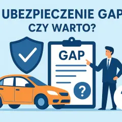 Pomarańczowy samochód, tarcza z zaznaczeniem i dokument z napisem GAP. Czy warto zainwestować w ubezpieczenie GAP?