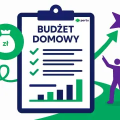 Zadbaj o swój budżet domowy! Ikona worka z pieniędzmi, lista zadań i wykresy symbolizują planowanie finansów.
