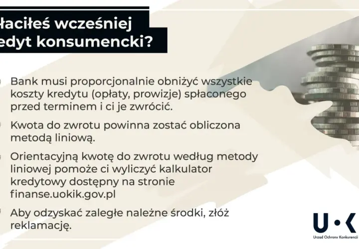 Spłaciłeś kredyt konsumencki wcześniej? Bank musi zwrócić prowizję i inne koszty proporcjonalnie. Oblicz zwrot prowizji za kredyt.
