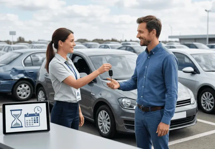 Przekazanie kluczyków do samochodu zastępczego z AC. Klient odbiera auto po szkodzie.