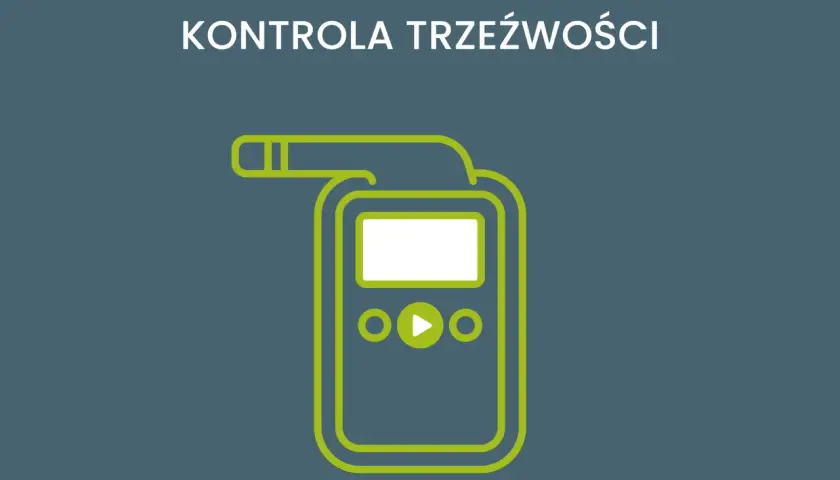 Grafika przedstawia alkomat, symbolizujący rutynową kontrolę trzeźwości.
