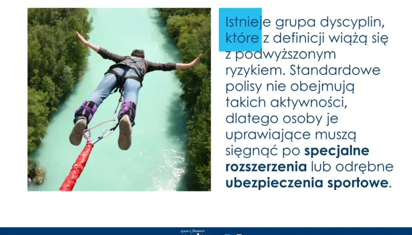 Skok na bungee – ekstremalna przygoda wymaga specjalnego ubezpieczenia sportowego. Standardowe polisy nie obejmują takich aktywności.