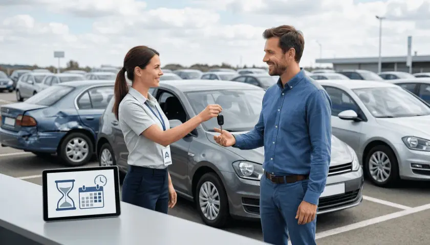 Przekazanie kluczyków do samochodu zastępczego z AC. Klient odbiera auto po szkodzie.