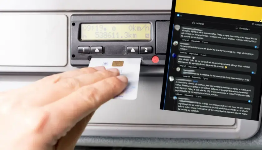 Wkładanie karty kierowcy do tachografu, kluczowego elementu pakietu mobilności.