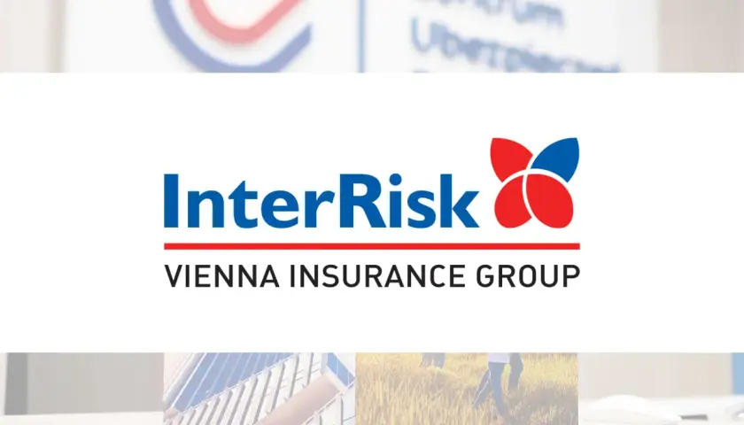 InterRisk to firma ubezpieczeniowa z grupy Vienna Insurance Group. Logo firmy jest widoczne na białym tle.