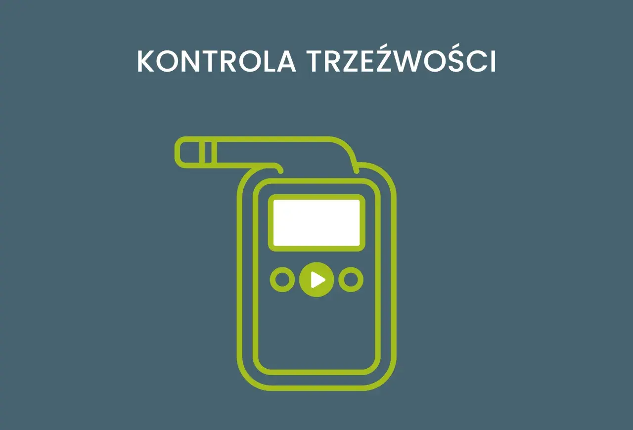 Grafika przedstawia alkomat, symbolizujący rutynową kontrolę trzeźwości.