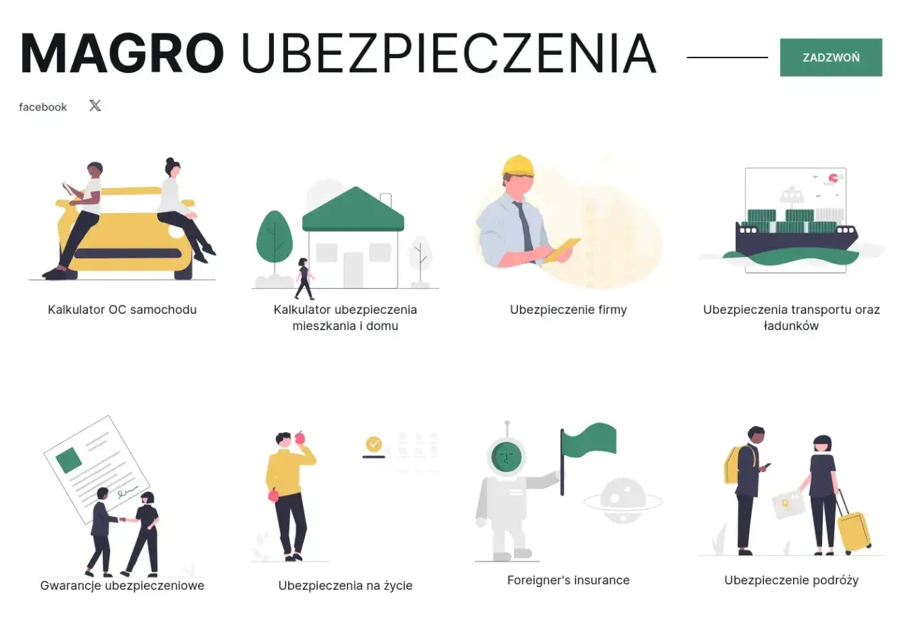 Różnice między OC a AC wyjaśnione przez ilustracje: kalkulator OC auta, ubezpieczenie domu, firmy, transportu, gwarancje, na życie, dla obcokrajowców i podróży.
