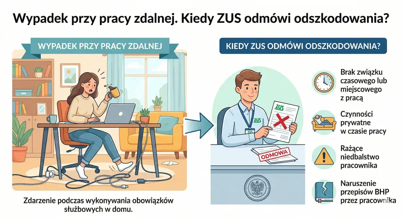 Praca zdalna: ZUS odmówi odszkodowania, gdy wystąpi rażące niedbalstwo pracownika, np. przez bałagan i kable na podłodze.