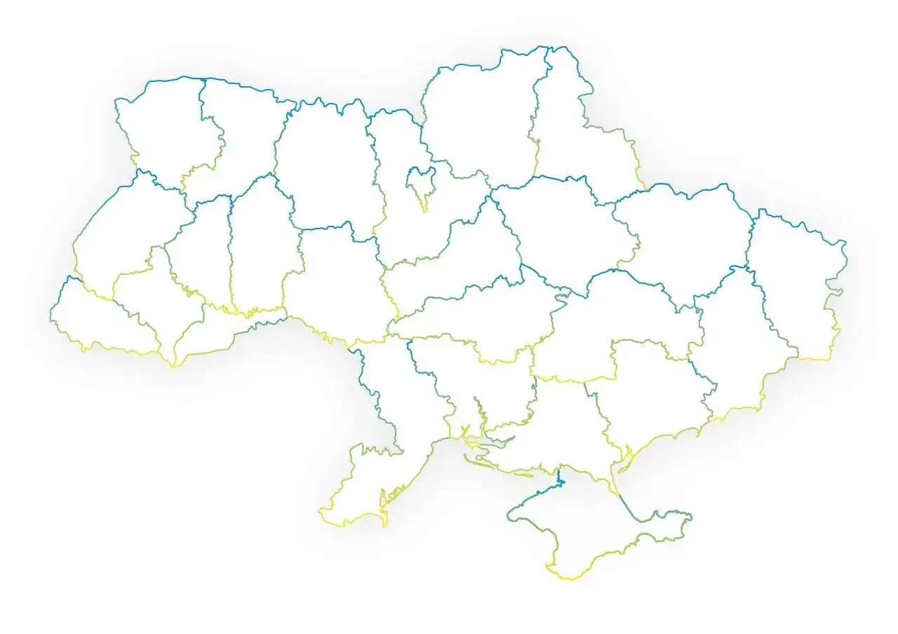 Mapa Ukrainy z zaznaczonymi granicami regionów. Planujesz podróż? Sprawdź ubezpieczenie turystyczne Ukraina.